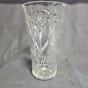 Vintage DePlomb 24% Lead Crystal Vase Floral Design 10 3/4" Tall USA